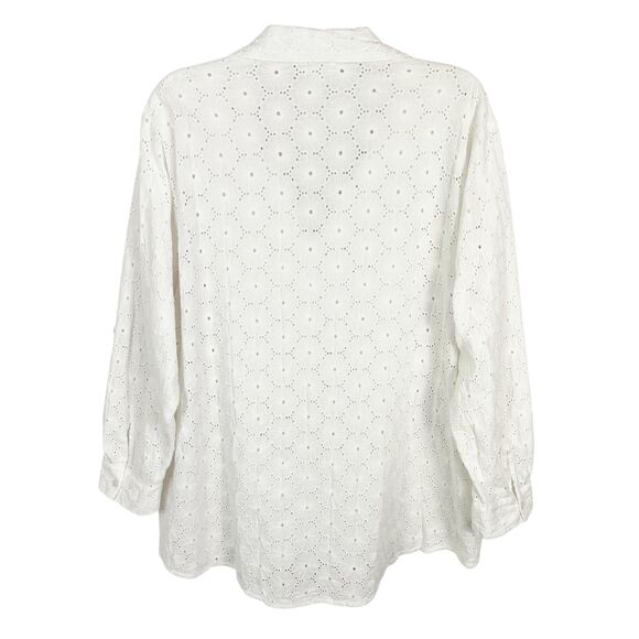 Artelier Nicole Miller White Eyelet Lace Roll Tab Sleeve Button Top Women’s 2X - Picture 2 of 8